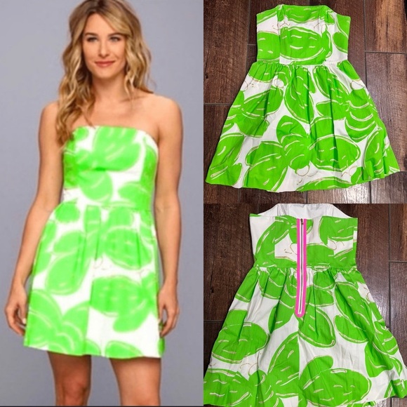 Lilly Pulitzer Lottie Dress Stinger Bee Glitter Print Green Sleeveless Gold - Picture 2 of 8